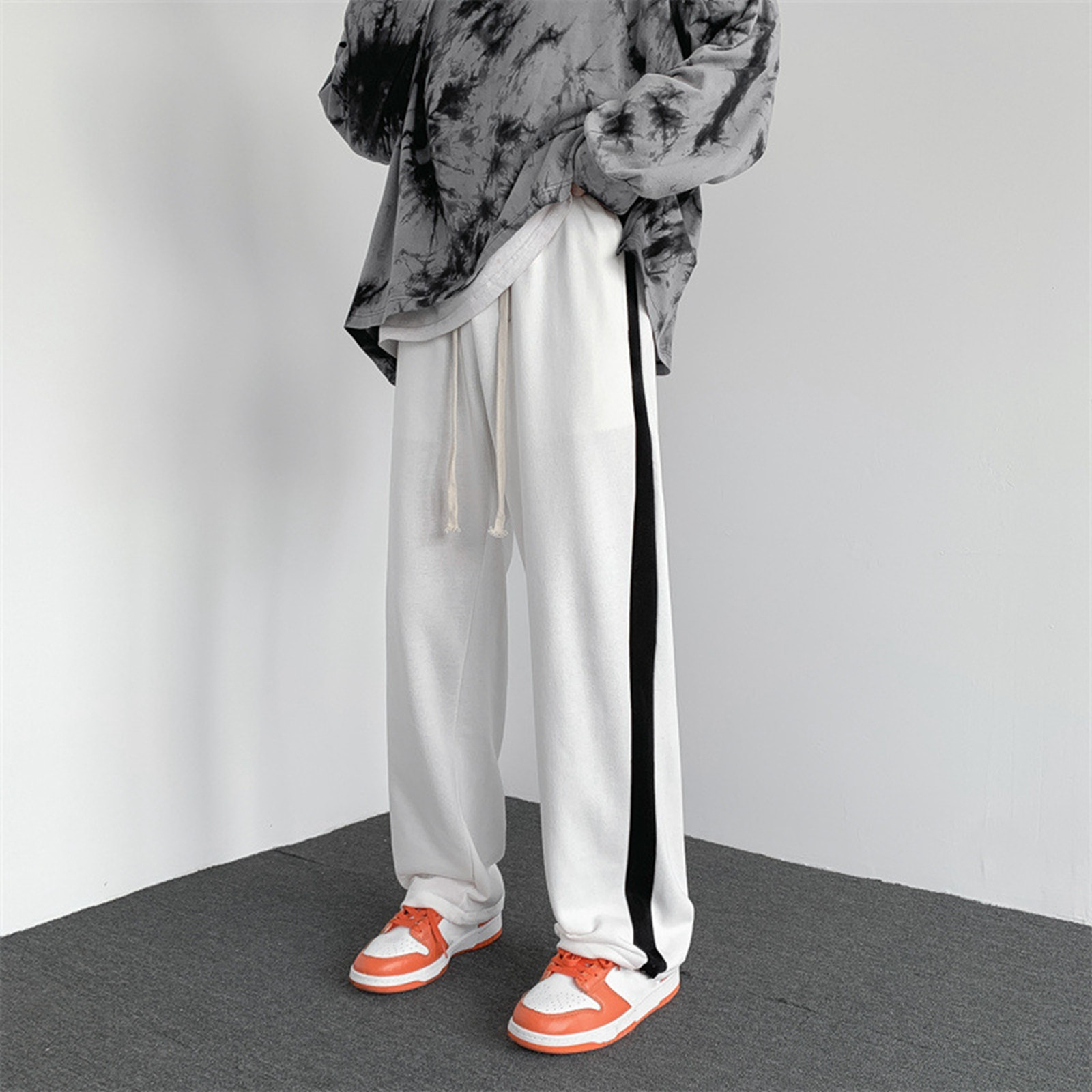 thumbnail image 3 of Pantalones deportivos rectos a rayas con bloques de color para hombre, pantalones holgados casuales de moda, 3 of 8